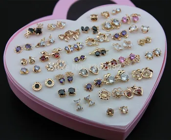 

Wholesale 36 pairs/lot Girl Women's Charming Rose Gold Earrings Mixed Colors Shiny Zircon Stud Earrings Gift YE175