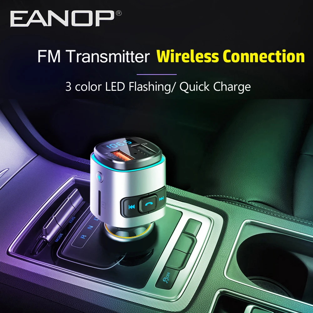 

EANOP BC41 Car FM Transmitter Aux Modulator Wireless Handsfree Car Kits Car Audio MP3 Player with Quick Charge TF Card slot