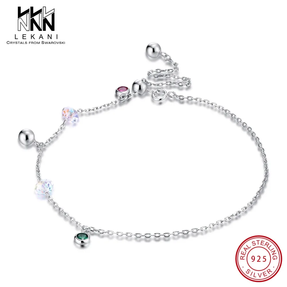 

Female Anklet Crystal From Swarovski Barefoot Sandal Foot Jewelry 925 Sterling Silver Ankle Leg Chain Fine Jewlery Simple Design