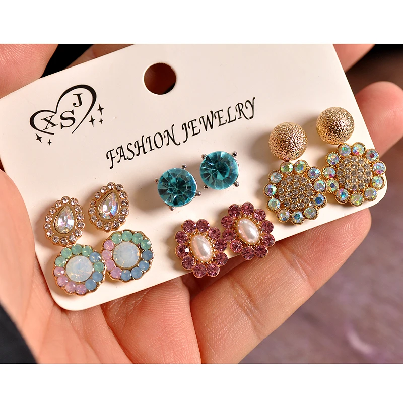 

New fashion women accessories wholesale girls party earrings beautiful mix-and-match 6 pairs /set earrings Christmas gifts
