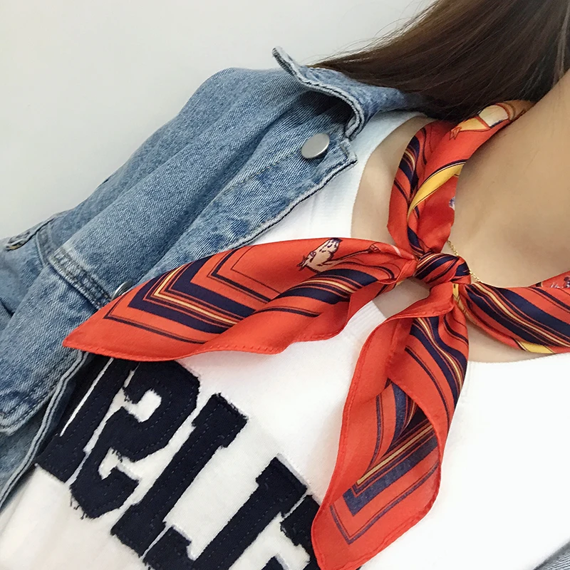 

Fashion Neckerchief Animal Print Scarf For Women Silk Satin Hair Scarfs Female 53*53cm Luxury Square Headband Scarves For Ladies
