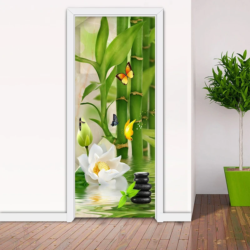 Skup Naklejka 3D w stylu chińskim zielona bambusowa fototapeta salon Study kuchnia drzwi naklejka PVC samoprzylepna wodoodporny wystrój