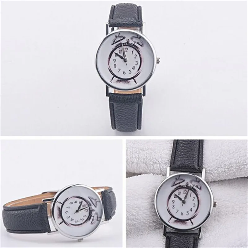 Fashion Women Leather Alarm clock printing Analog Quartz Vogue Wrist Watch Casual Watch Clock Montre Femme #2AP26 (10)