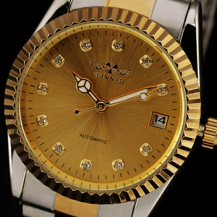 Бренд WINNER часы для мужчин люксовый бренд золотой шестерни чехол алмаз Дата циферблат Мужские автоматические механические часы полный стальной ремешок Relogio