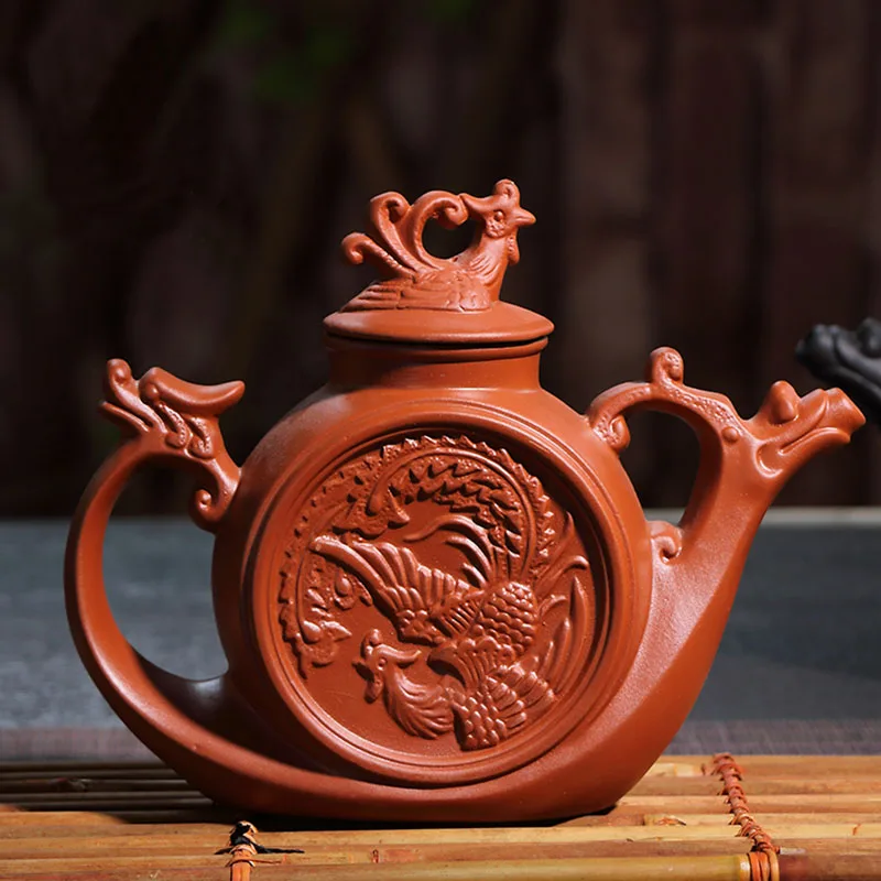 Large capacity yixing handmade ceramic tea pot phoenix crown dragon