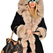 Женская зимняя длинная теплая Толстая парка, куртка из искусственного меха, пальто с капюшоном, S-4XL Размер