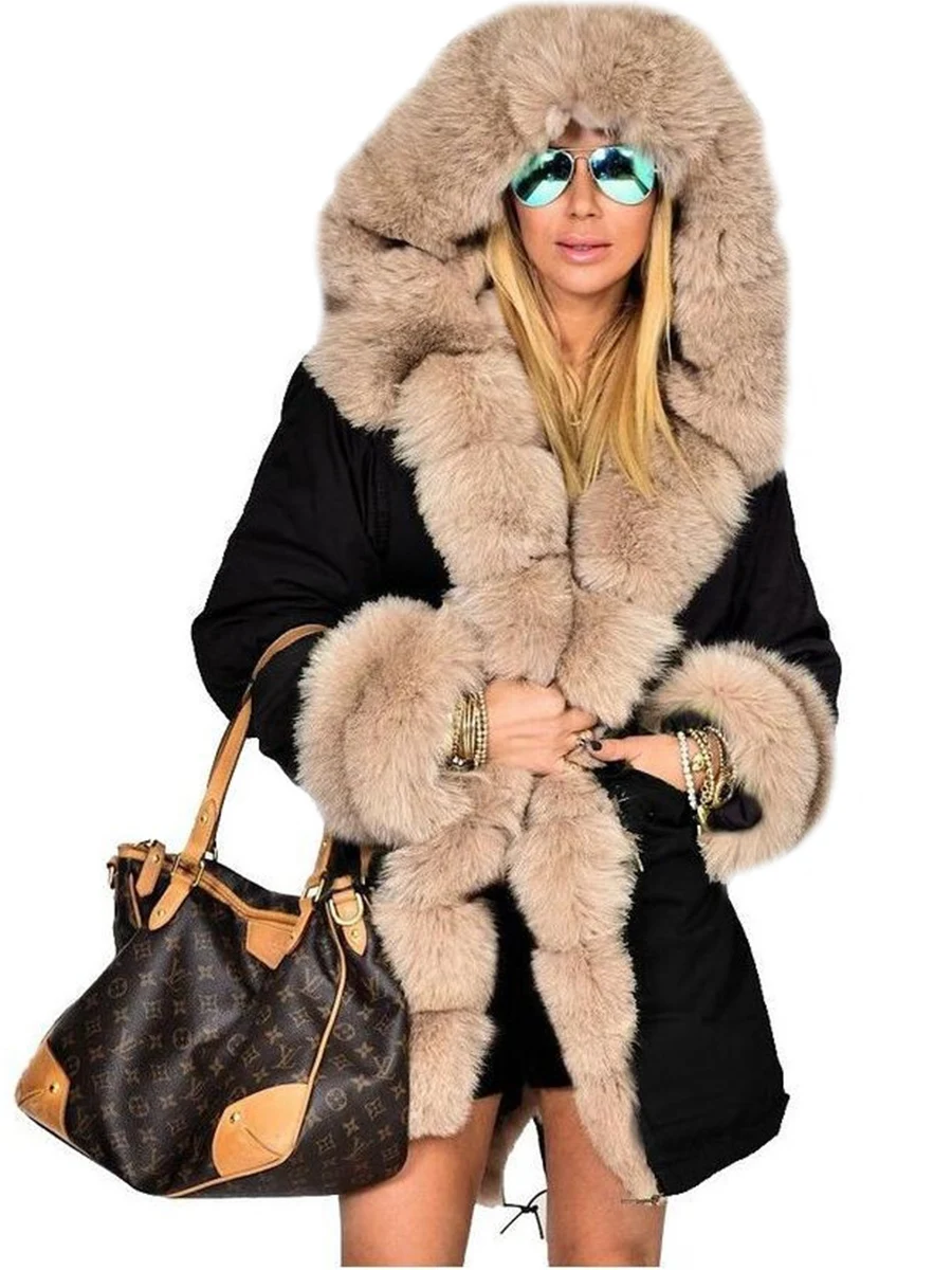 

Women Ladies Winter Long Warm Thick Parka Faux Fur Jacket Hooded Coat S-4XL Size