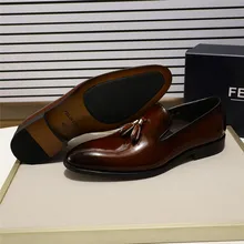 FELIX CHU Patent Leather Men Tassel Loafer Shoes Black Brown Slip on Mens Dress Shoes Wedding Party Formal Shoes Size 39-46