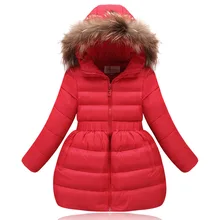 fashion long fur hood children girl autumn/winter jacket red down girls coat