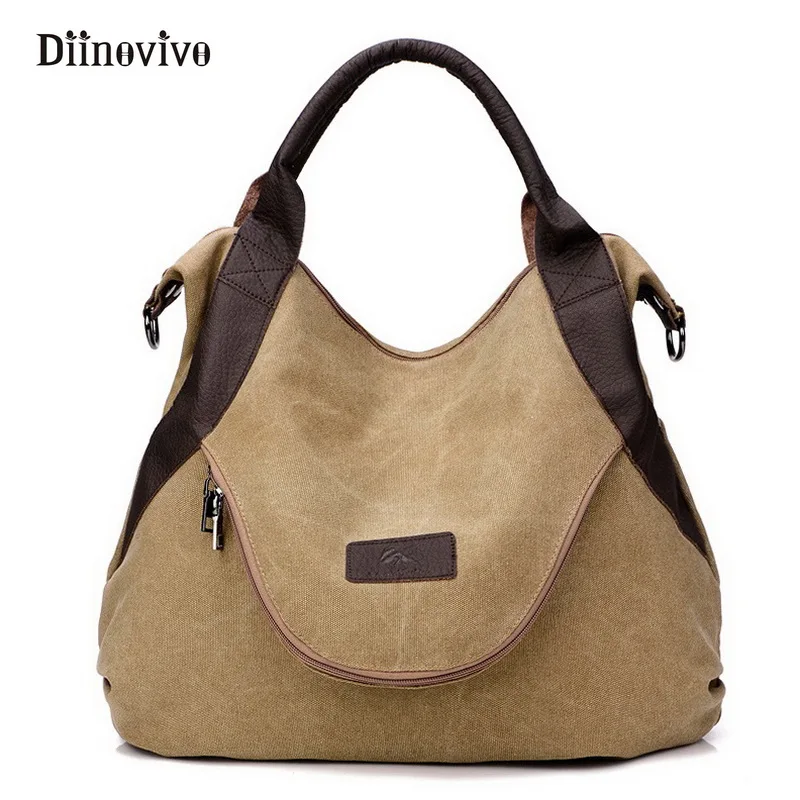 

DIINOVIVO Canvas Large Pocket Women's Handbag Large Capacity Casual Totes Travel Shoulder Cross Body Bags for Women WHDV0018
