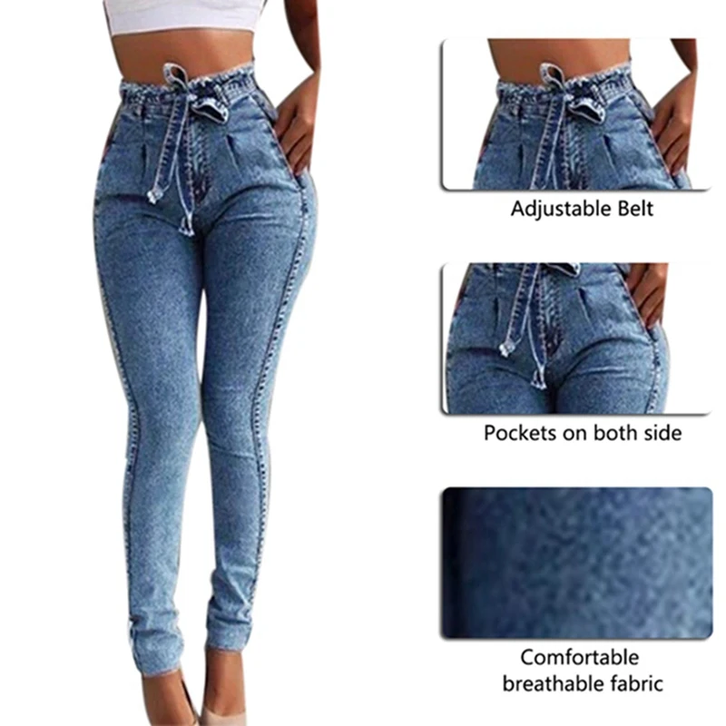 Litthing, джинсы с высокой талией для женщин, облегающие, тянущиеся джинсы, облегающие, с кисточками, с поясом, обтягивающие, с эффектом пуш-ап, джинсы для женщин