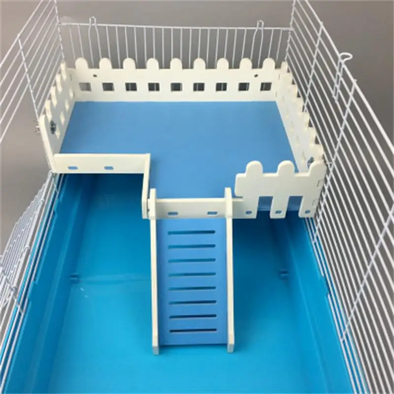 POPETPOP Hamster Toys Platform Crawling Ladder Wooden Cage Accessories for Hamster Chinchillas Small Pets Size L, Blue
