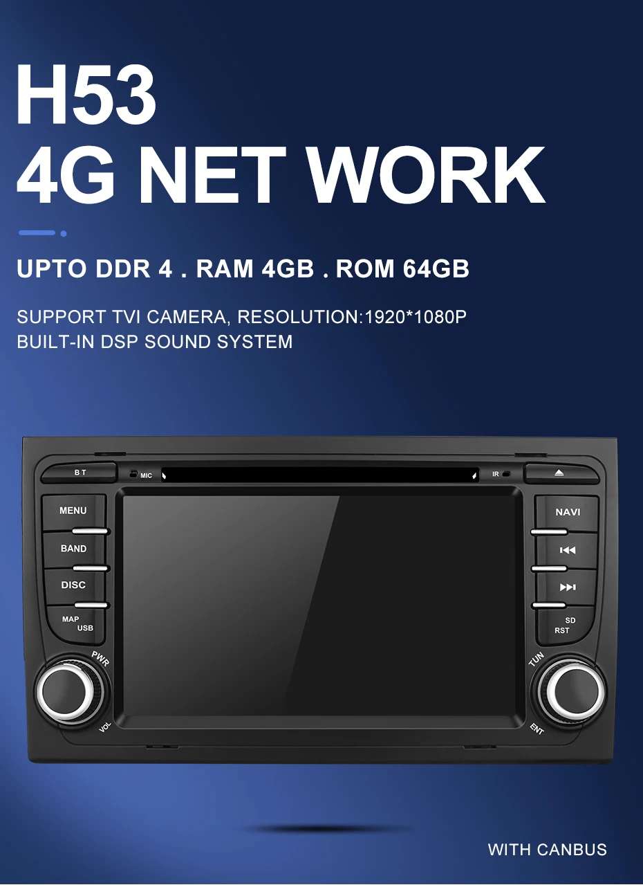 Top Isudar H53 Car Multimedia Player 2 Din Auto Radio Android For Audi/A4/S4 2002-2008 GPS DVD 8 Core RAM 4GB ROM 64GB DVR DSP 1