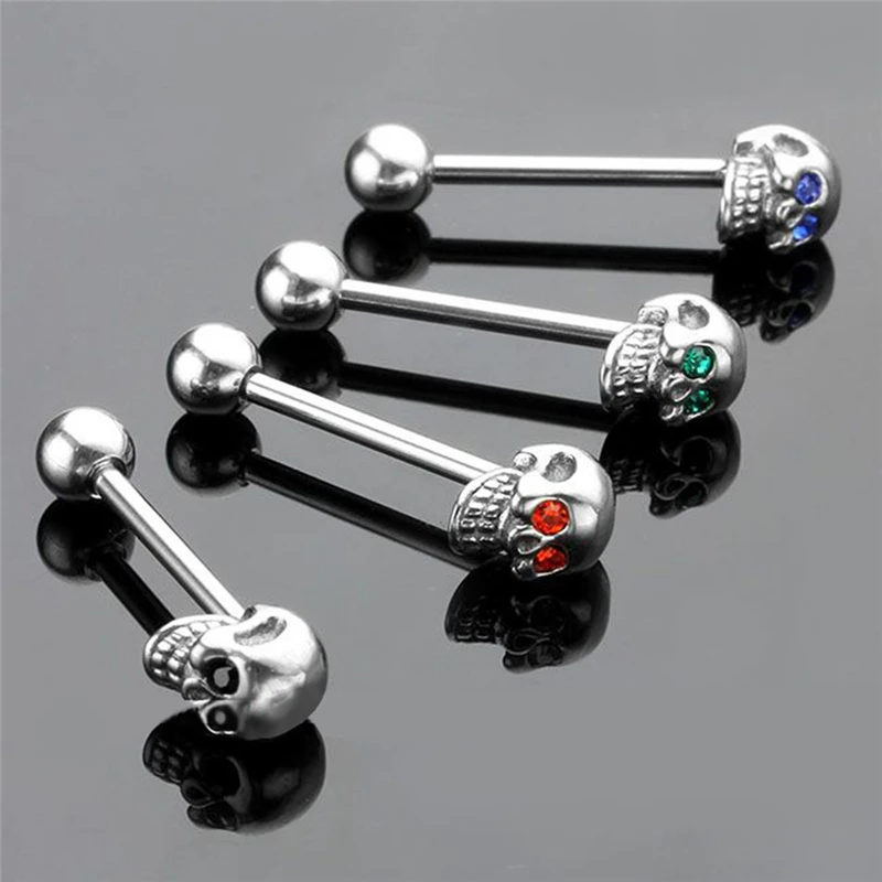 

Wholesales Piercing Body Jewelry Fashion Special Barbell 316L Stainless Steel CZ Gem Punk Skull Tongue Ring
