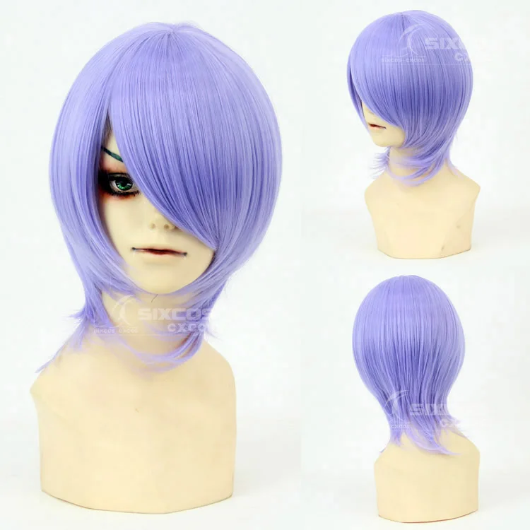 

Women Men 35cm Light Purple Short Hair Full Lace Human Charactar Synthetic Cosplay Wigs Shirosaki Iris/luckystar/Hiiragi Tsukasa