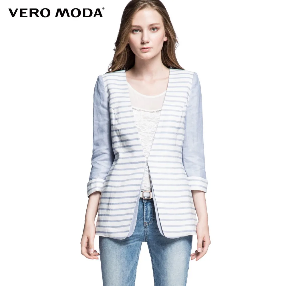 Vero Moda Brand font b women b font slim stripe printed blue tops jacket vogue colors