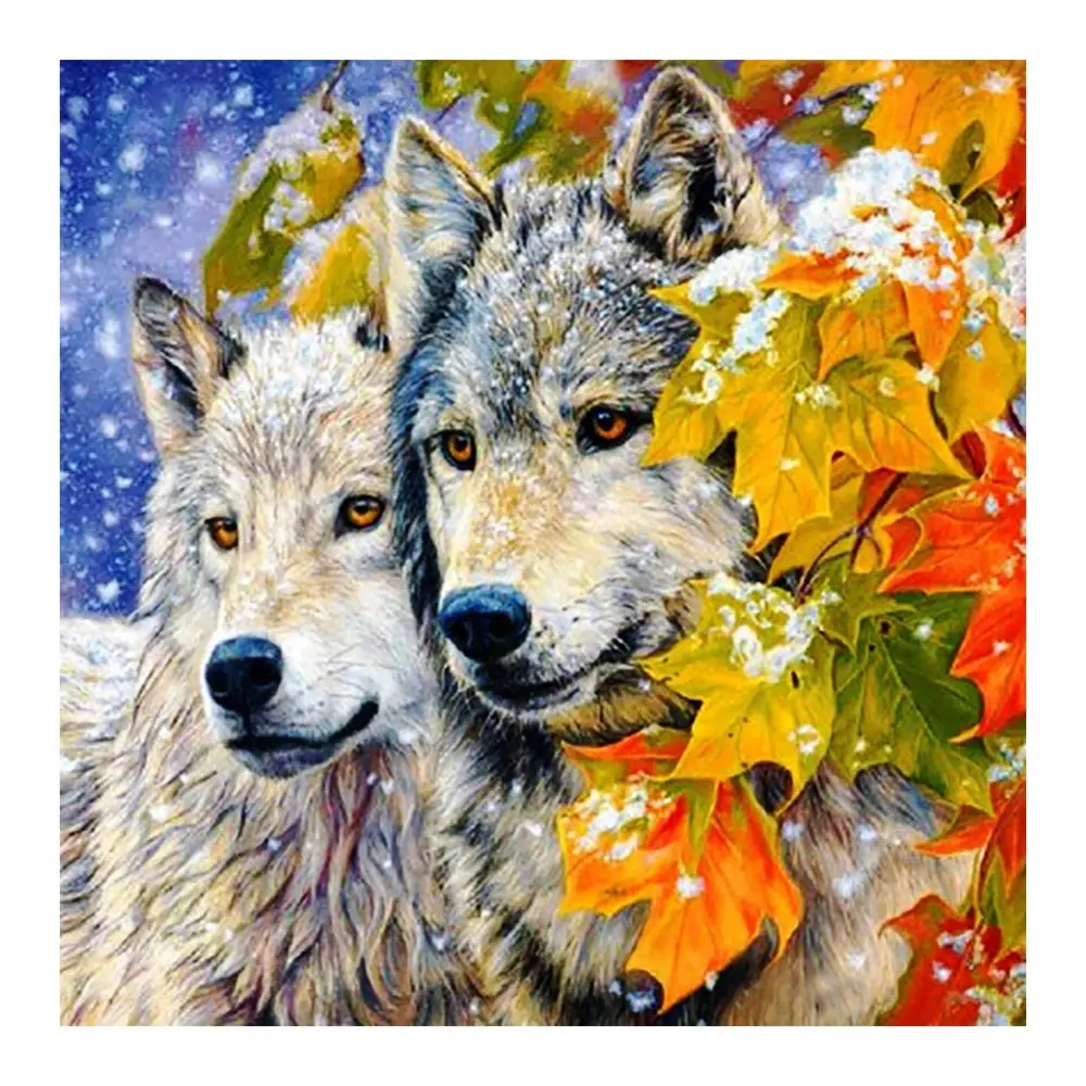 

wolf animal Diamond Painting Full Round Snow Leaf New DIY Sticking Drill Cross Embroidery 5D Decorative simple Home Decoration
