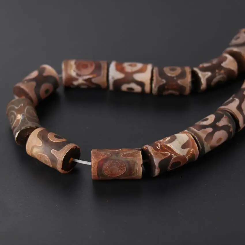 

2Strands/Lot,Natural Tibetan Onxy Vintag Eye Dzi 15x20mm Tube Cylinder Spacer Beads Wholesale,Bracelet Necklace Jewelry Making