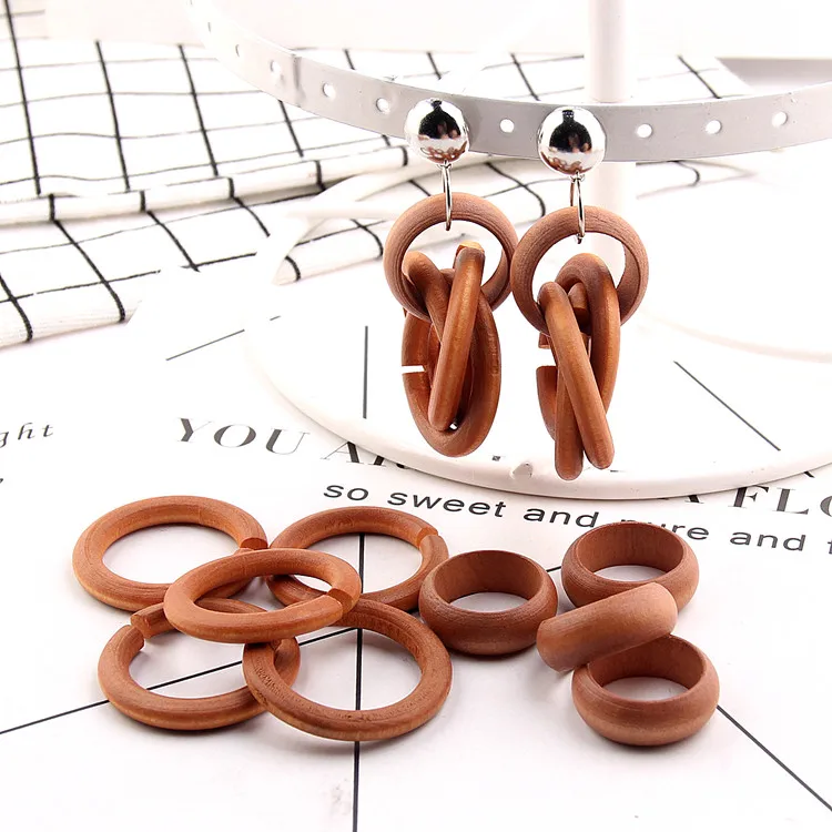

Wooden Open Ring Loop Eardrop Simple Diy Earring Pendant Necklace Material Jewelry Components 6pcs