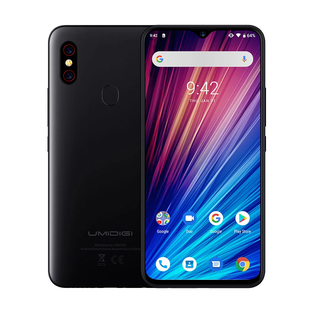 Смартфон UMIDIGI F1 Play, Android 9,0, камера 48 Мп+ 8 Мп+ 16 МП, 5150 мАч, 6 ГБ ОЗУ, 64 Гб ПЗУ, 6,3 дюйма, FHD+ Helio P60, глобальная версия, двойная, 4G - Цвет: Черный