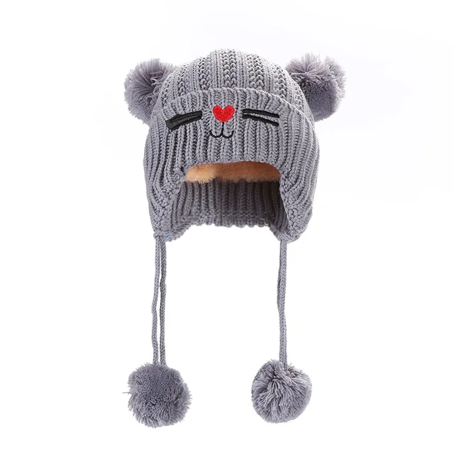Cute Cat Ears Baby Hat Soft Cotton Baby Beanie Double Layer Warm Winter Hat For Baby Girls Boys