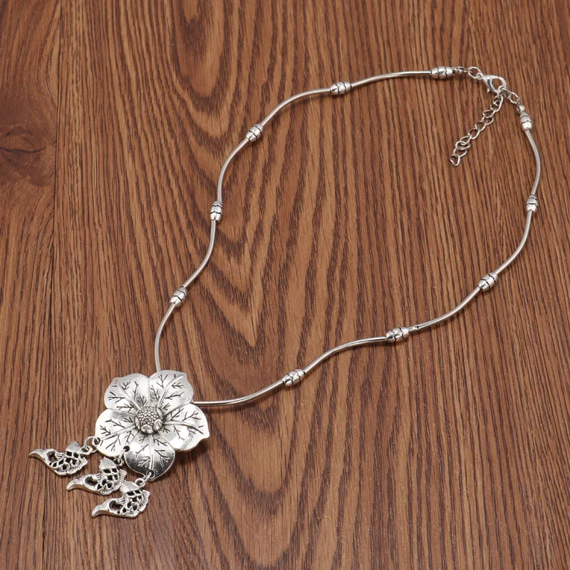 Tenande Boho рыбы ожерелья с подвесками-Кисточками турецкий Серебряный Цвет Резные листья цветок ожерелья для женщин винтажные Ювелирные изделия Подарки