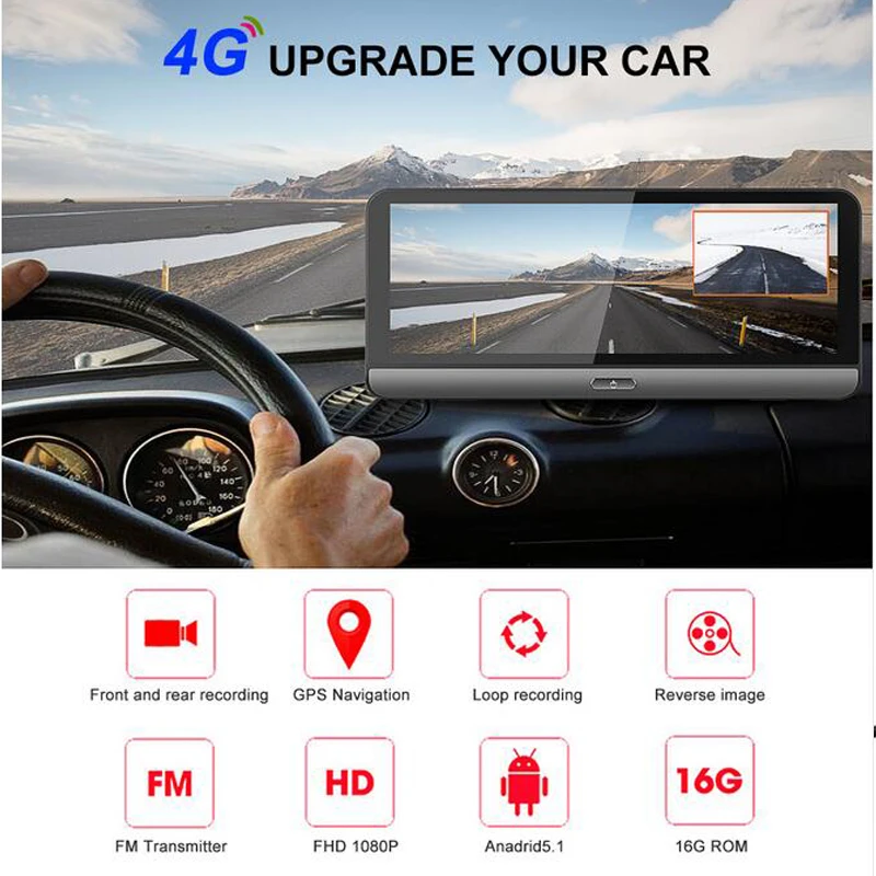 Автомобильный видеорегистратор QUIDUX 8 дюймов ips Touch 4G Android Mirror dvr ADAS gps навигация FHD