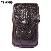 YIANG, классический кожаный ремень, сумка для мужчин, натуральная кожа, Воловья кожа, сумка для мобильного телефона, голова дракона, тисненая, дизайн, поясная сумка, 4,7~ 6,0 дюймов