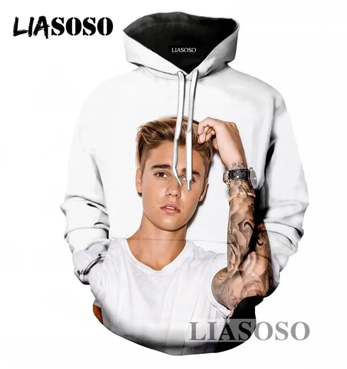 LIASOSO Popular Men/Women Hoodies Casual Long Sleeve Sweatshirt 3D
Print Singer Justin Bieber Pullover Hoodies Loose Hooded T696