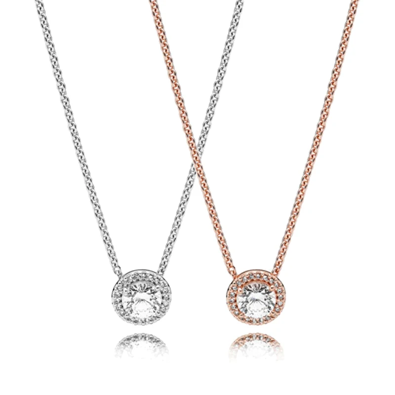 

Trendy Authentic 925 Sterling Silver Pans Zirconia Necklace Rose Gold For Women Wedding Birthday Party Gift Fine DIY Jewelry