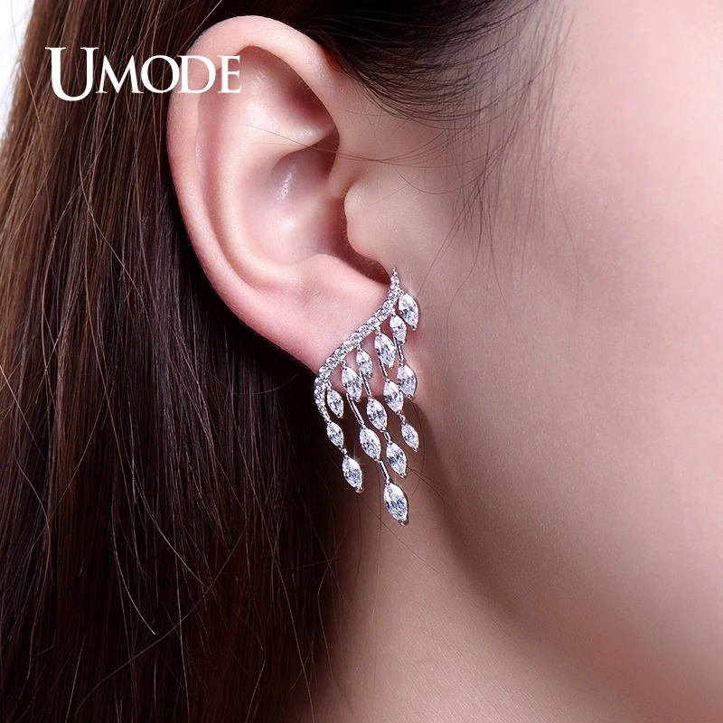 UMODE Brand Crystal Post Stud Earrings For Women Fashion Jewelry White Gold Color Brincos Bijoux Female Gift Hot Sale AUE0213
