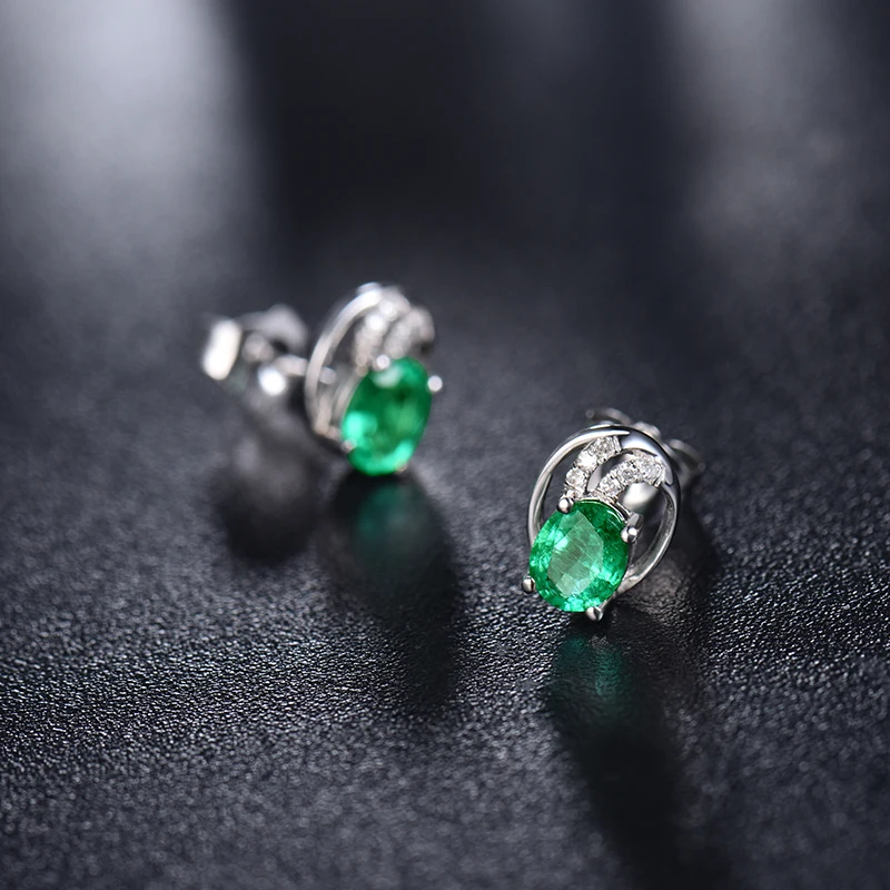 Женские серьги гвоздики с натуральным изумрудом LOVERJEWELRY винтажные Дизайнерские