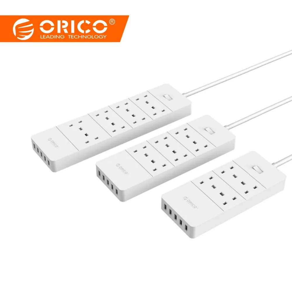 Продажа ORICO USB мощность полосы Великобритания Plug 4 6 8 AC штепсельная розетка 5 порты и разъёмы Surge Protected удлинитель для адаптера 1,5 м кабель