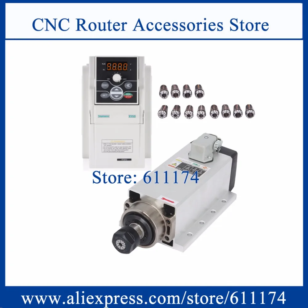

cnc milling spindle motor 2.2kw ER20 air cooled spindle motor 24000rpm + 2.2 VFD frequency inverter & ER20 1-13mm collect