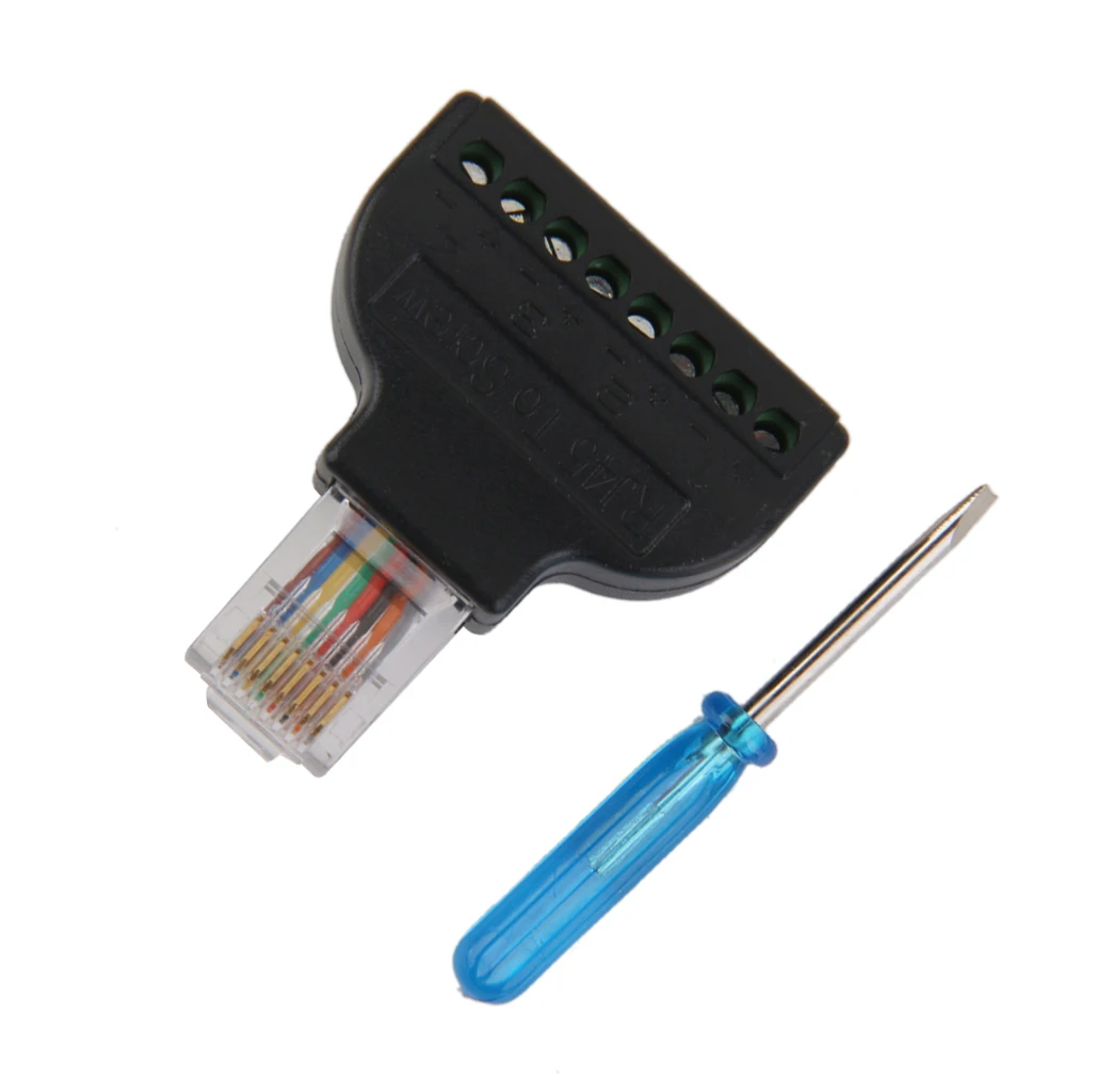 RJ45 Male Plug to AV 8 Pin Screw Terminal Adapter Block ADAPTER Converter Block Plug for CCTV Camera Accessory
