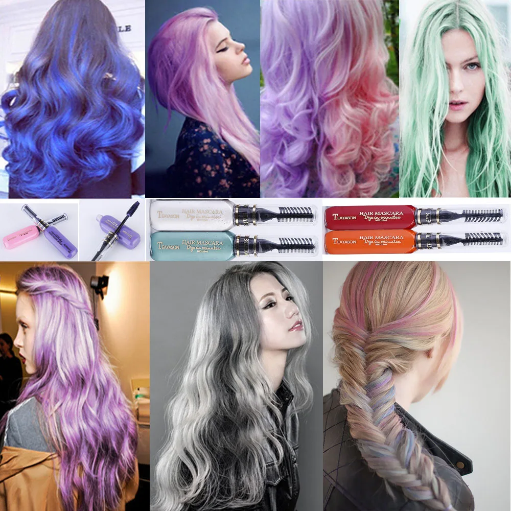 Профессиональные цветные наборы устойчивая краска для волос краситель одноразовые для волос воск синий фиолетовый розовый серый цвет волос Тушь для ресниц PJ235