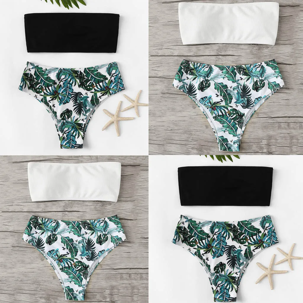 

ISHOWTIENDA Bikini 2019 Women Printing Bandage Bikini Set Brazilian Swimwear Beachwear Swimsuit Bathing Suits Halter Top Push Up