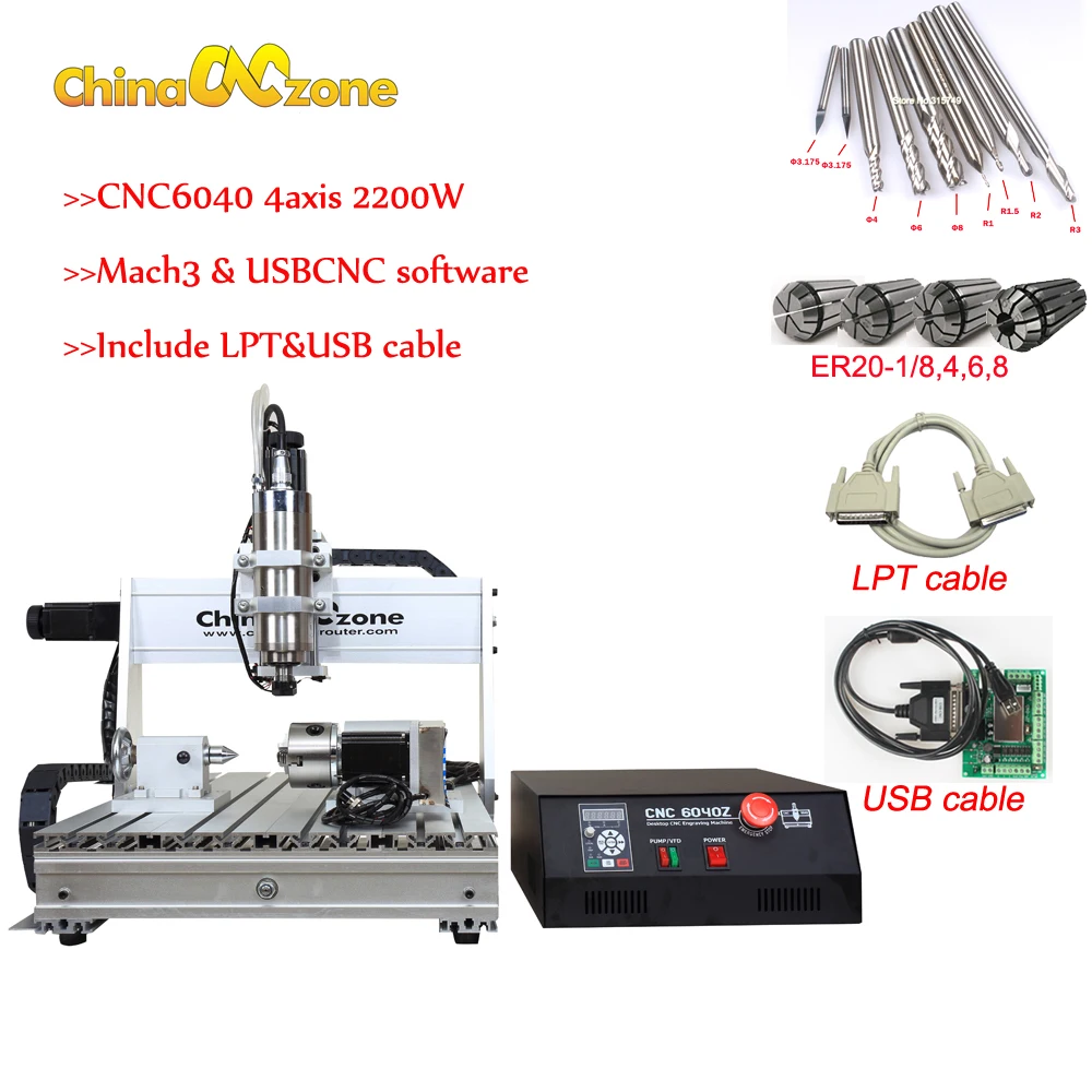 CNC 6040 2200 Вт 4 оси хобби для рабочего стола мини Алюминий дерева Металл ЧПУ