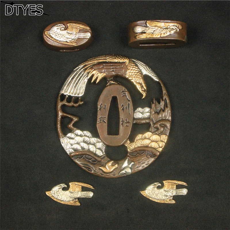 Beautiful Real Japanese Katana Sword Fittings Set Silver Plate Eagle