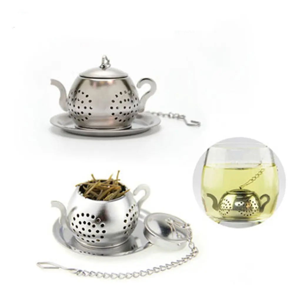 

Stainless Steel Teapot Shape Green Tea Infuser with Drip Tray Green Tea Filter Kitchen Dining Bar Tools