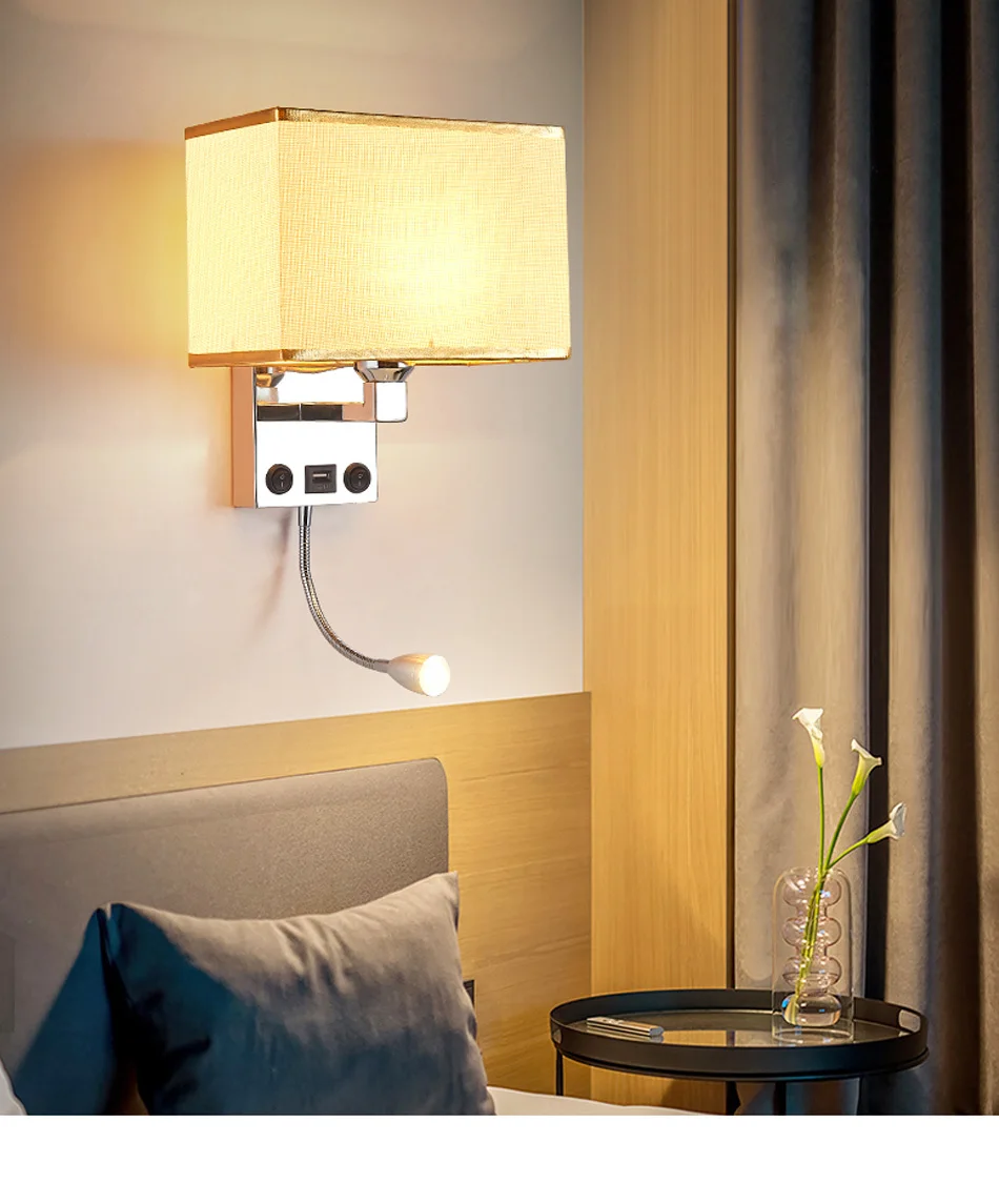 led wall lights Sconce in the bedroom interior Wall Sconces With Switch E27 Bulb USB Mordern Black Indoor Bedside Lamp Headboard (2)