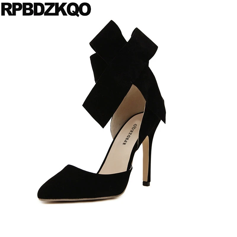 Plus Mignon rose Haute Taille Sangle Vert bleu Rouge La Chaussures Scarpin Pompes Extrême rouge Ultra En Daim vert Talons Coréenne Pointu Arc Dames Noir Cheville Super Bout YwrqYx4p