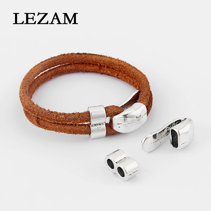 

10 Sets Antique Silver Hook Half Cuff Bracelet Clasp Findings For 2 Strands of 5mm Round Leather Jewelry Findings
