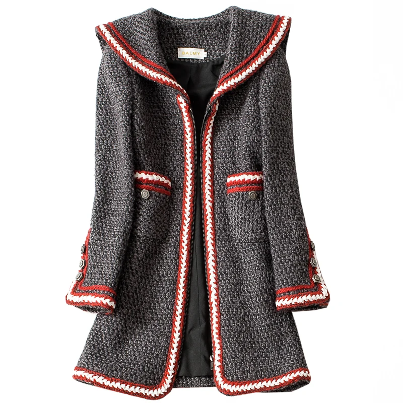 Mode Fonds Petit Vent Femme Vestes Tempérament Hivers Noir Encens Col Nouveau Marine D'automne Manteau RqCzwff