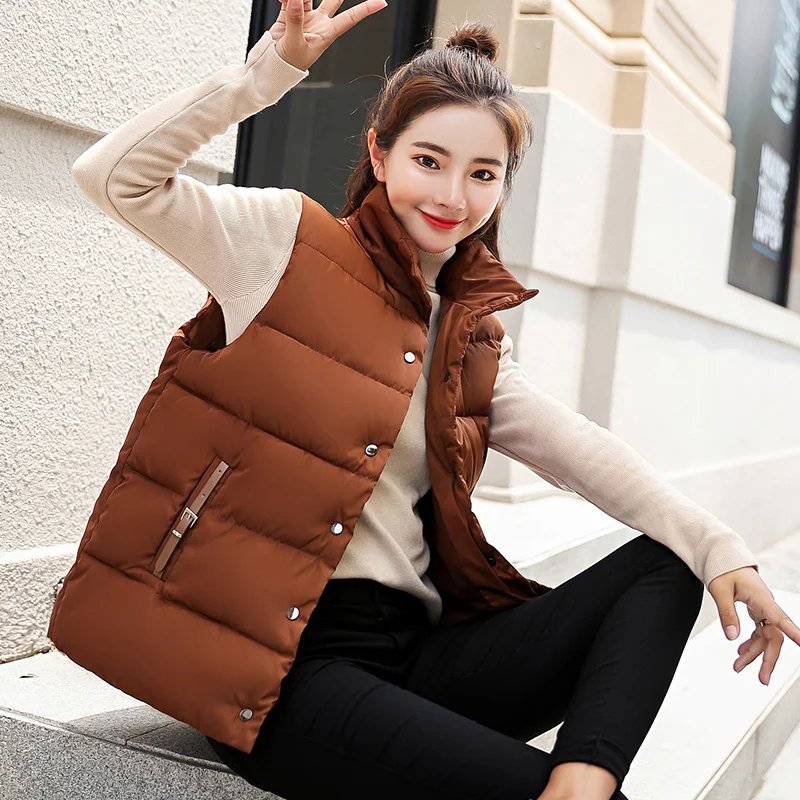 Slim Fashion Autumn Winter Vest Women 2018 Short Sleeveless Cotton Down Jacket Coat Solid Color Waistcoat Female Casual Vests