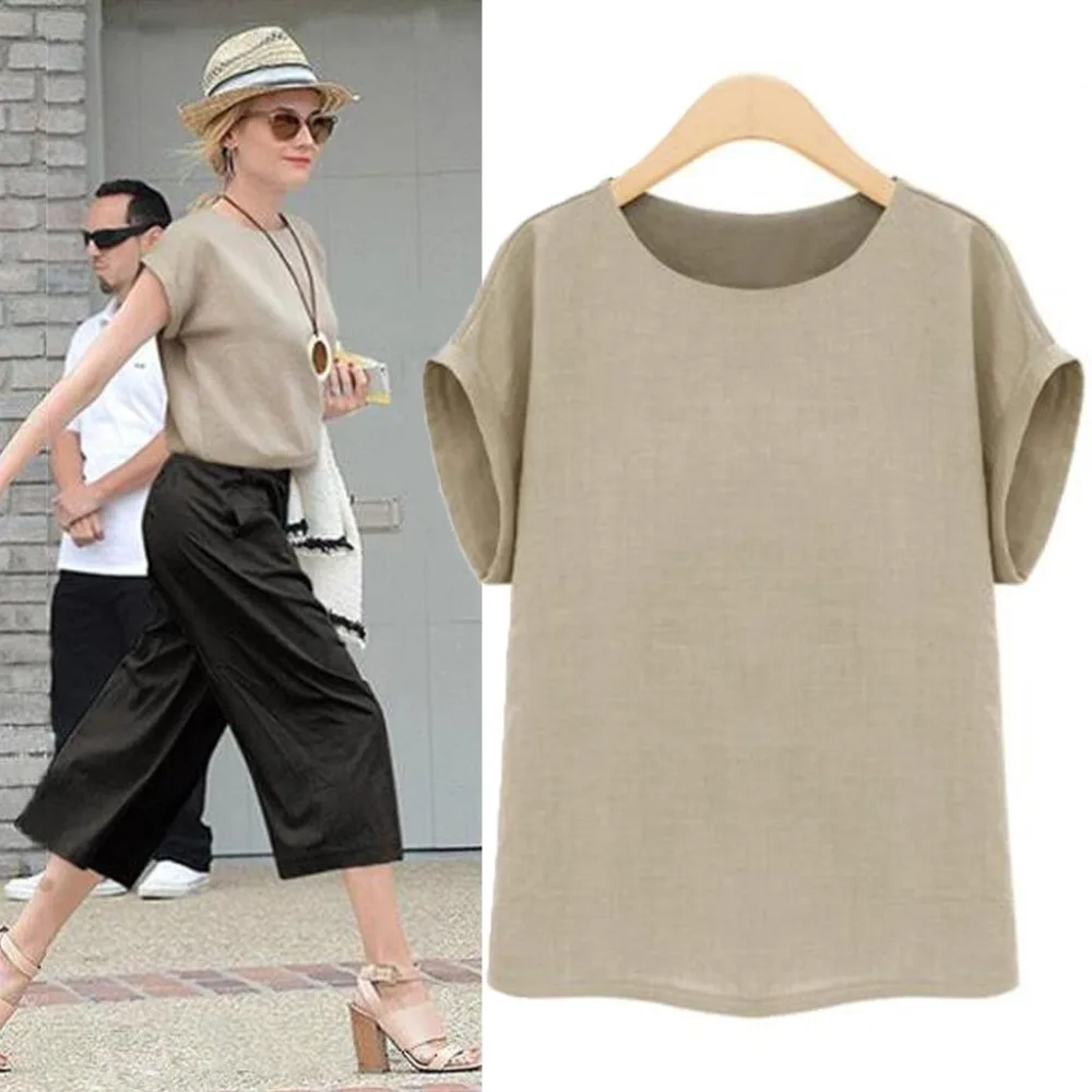 

Plus Size Blusas Women Linen Tshirt Vintage Short Sleeve Cotton Linen Casual Loose O Neck Tops Summer Shirt Blusas Femininas