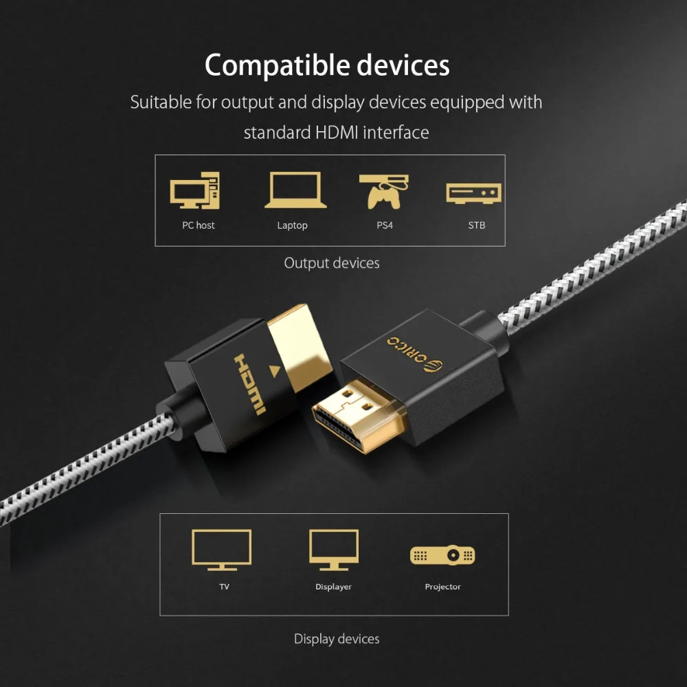 Кабель ORICO HDMI 1080P 4K 3D Папа-папа HDMI 2,0 кабель для HDMI разветвитель ЖК-проектор ТВ коробка PS3 проектор 0,5 м 1 м 1,5 м 2 м 3 м