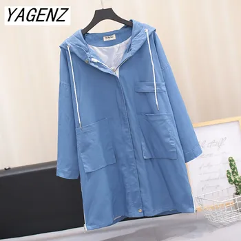 

Mid-length Women Trench Coat Spring Autumn Korean Fashion Loose Hooded Overcoat Large size Female Casual Windbreaker coat 5XL