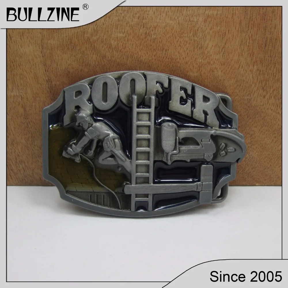 

The Bullzine Roofer belt buckle with pewter finish FP-02171 suitable for 4cm width snap on belt