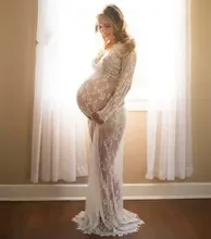 maternity photography prop maxi gown pregnant women cloth pajamas lace nightgown Dress Fancy baby shower dress